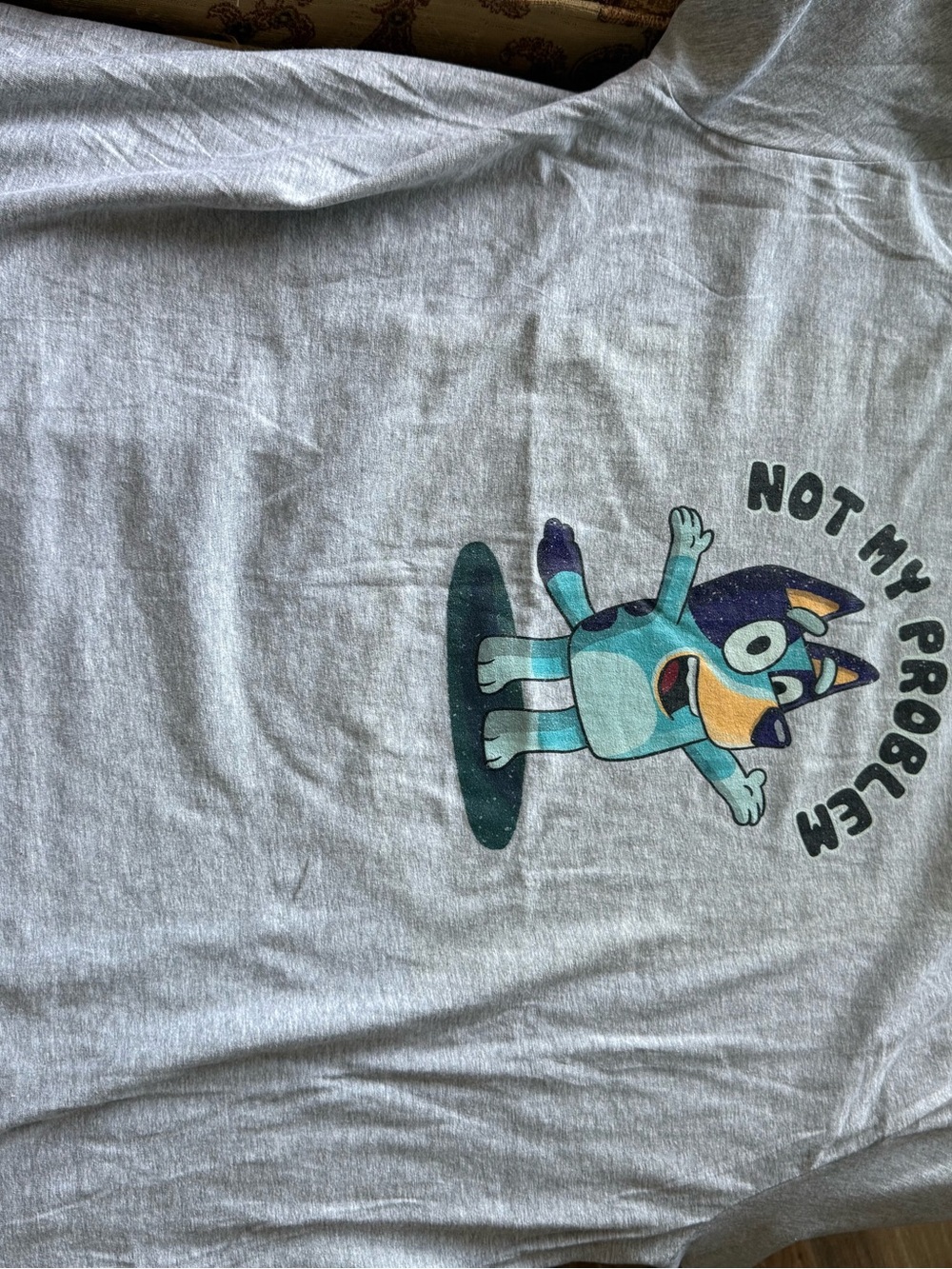 Gildan Light Gray Tee with Teal, Navy & Yellow Cartoon Dog Graphic